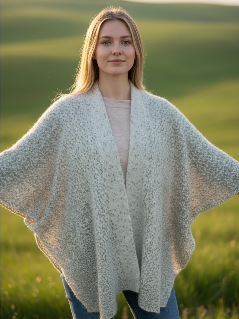 Vince Camuto Cream Open-Front Knit Poncho